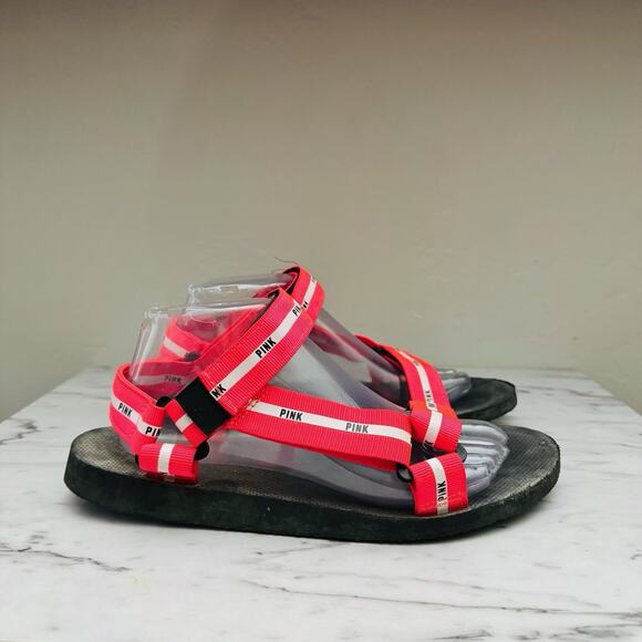 Victorias Secret Pink Strappy Neon Red Sandals Women’s Size 8 - Picture 4 of 8